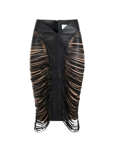 Spódnica skórzana Elisabetta Franchi z frędzli czarna