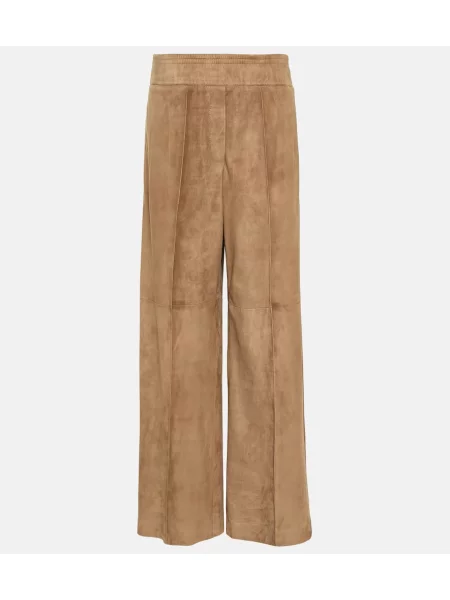 Pantaloni Brunello Cucinelli din piele de căprioară maro