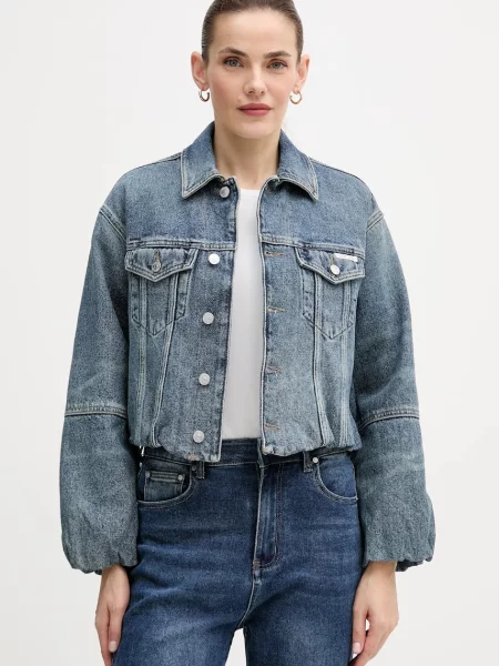 Džínová bunda Calvin Klein Jeans přechodná oversize modrá