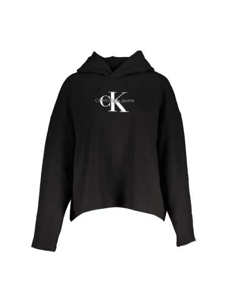 Bluza z kapturem Calvin Klein zamszowa z okrągłym noskiem czarna