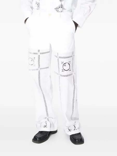 Pantaloni Marine Serre cu broderie alb