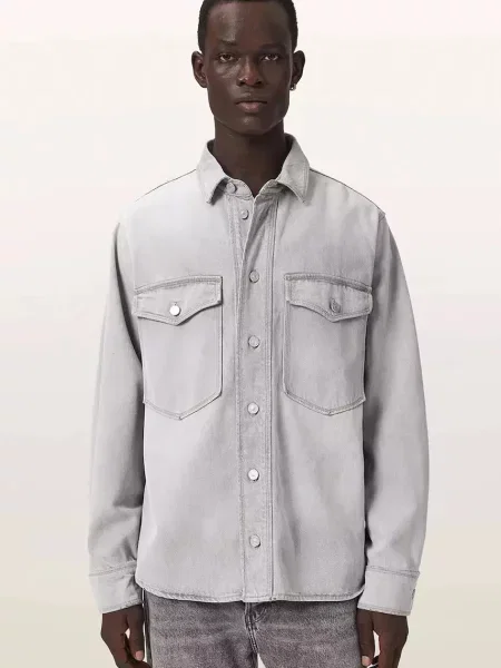 AllSaints cămașă pentru bărbați din denim ALBIN gri