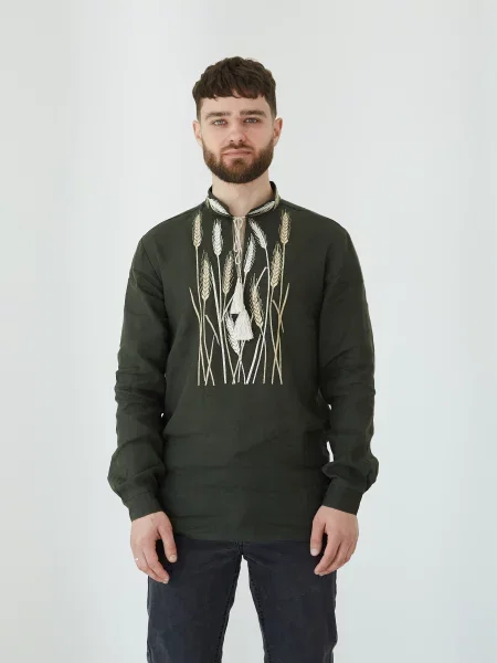 Лляна Вишита сорочка Едельвіка хакі