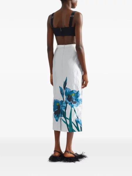 Fustă midi Erdem cu model floral cu imagine alb