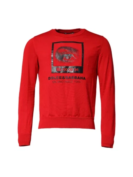Sweter Dolce And Gabbana z nadrukiem wełniany czerwony