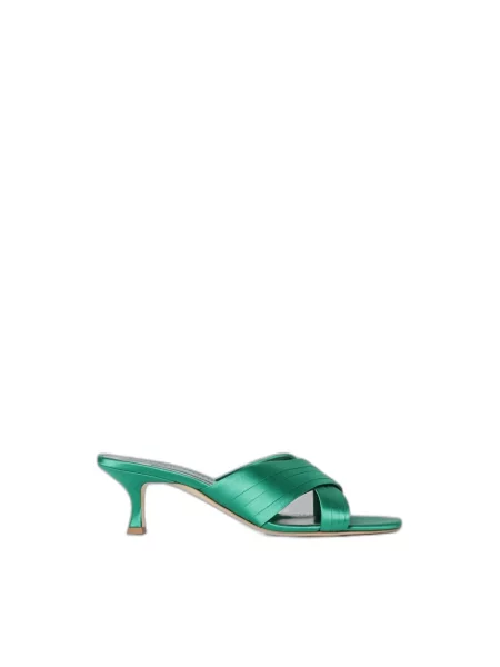 Klapki mules Manolo Blahnik skórzane zielone