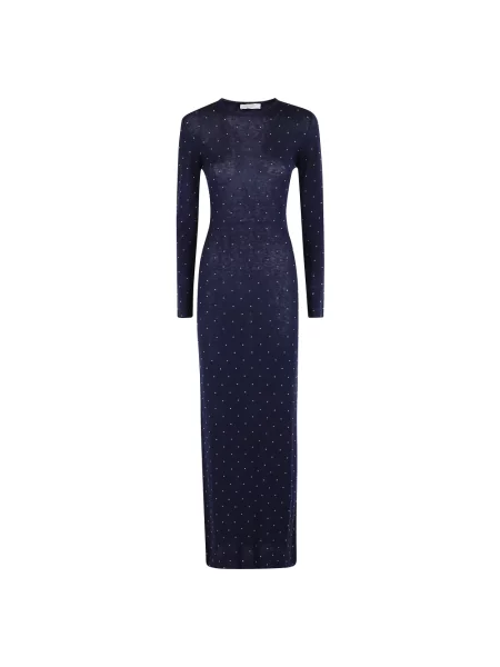 Długa sukienka maxi Rabanne z nitami niebieska