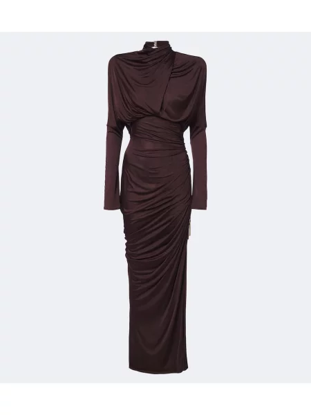 Rochie maxi Balmain din jerseu drapată maro