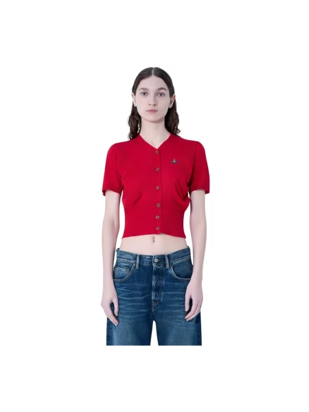 Kardigan Vivienne Westwood wełniany z falbankami czerwony