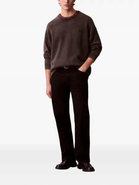 Džemper Calvin Klein s vezom s okruglim izrezom smeđa