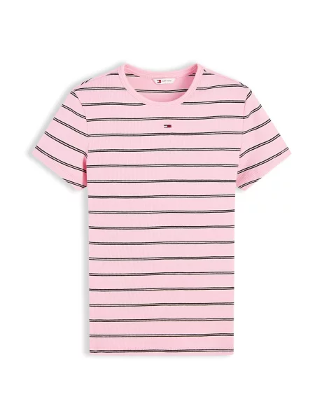 Tommy Jeans Tricou ESSENTIAL roz / negru alb