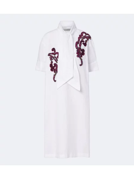 Rochie midi Dries Van Noten cu broderie din poplin alb