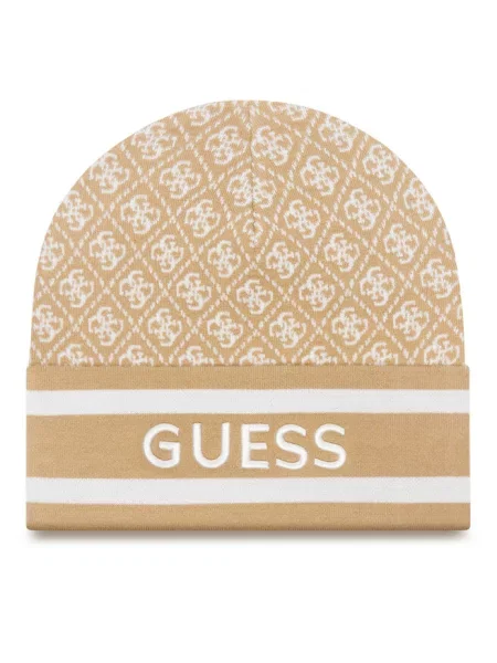 Czapka z dzianiny z wyhaftowanym logo model ‘SEVYN’ Guess beżowa