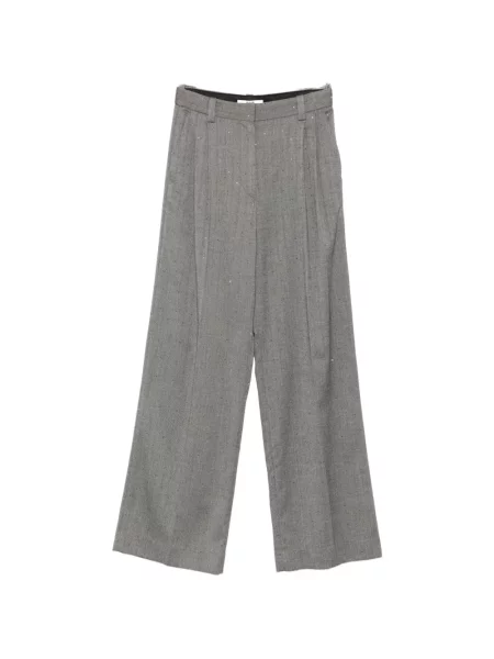Cu centură pantaloni Maje cu model herringbone gri
