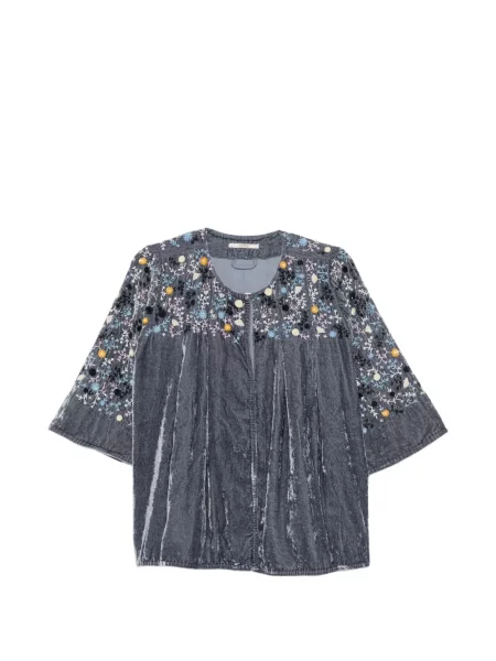 Geacă Aodress de catifea cu model floral albastru