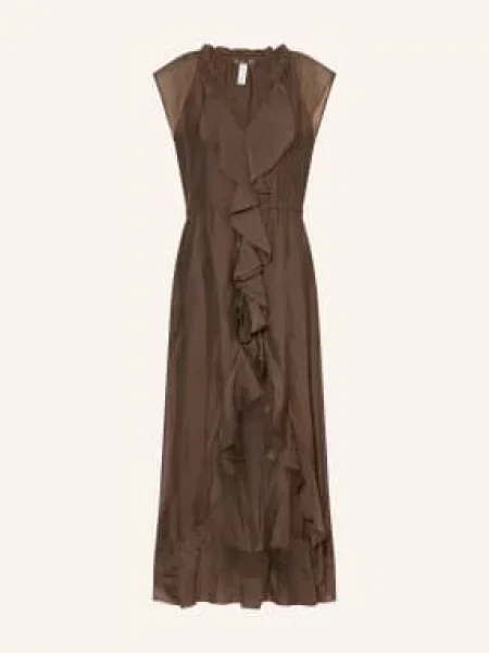 Guess Šaty Maelys S Volány tmavě hnědá