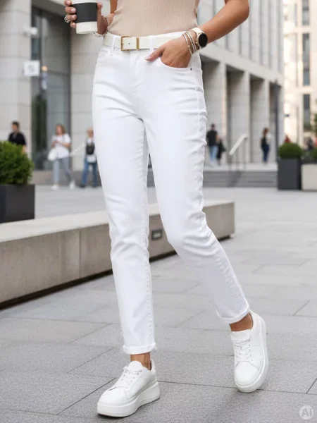 Jeansy mom fit z wysokim stanem i paskiem Dstreet białe