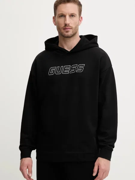 Суичър с качулка Guess с качулка с апликация черно
