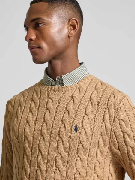 Sweter z dzianiny z wyhaftowanym logo Polo Ralph Lauren beżowy