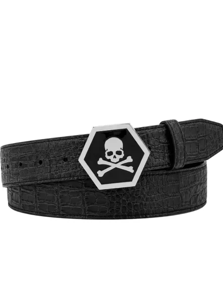 Cu centură curea Philipp Plein din piele negru
