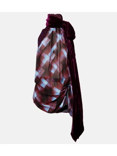 Fular Dries Van Noten în carouri bordo