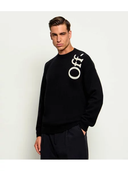 OFF-WHITE De lână pulover Vertical Bookish | Relaxed fit alb