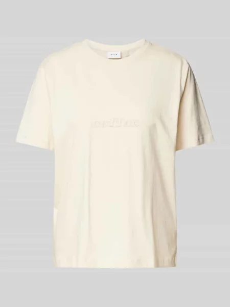 T-shirt z wyhaftowanym logo model ‘SYBIL’ Vila beżowa