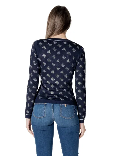 Lekki sweter Guess z dekoltem w serek z dżerseju niebieski