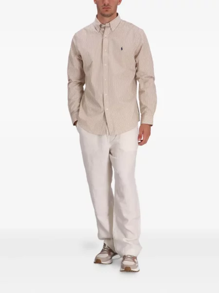 Ленена риза Polo Ralph Lauren бродирана на райета бяло