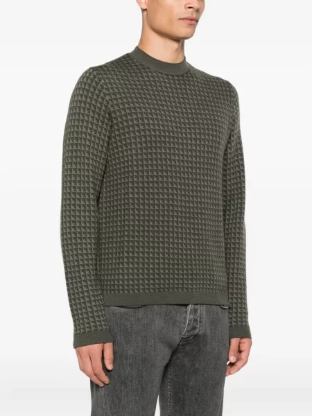 Pulover Emporio Armani de lână cu imprimeu geometric verde