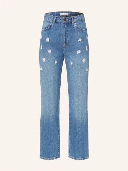 Rich & Royal Rovné Džíny S Výšivkami denim blue bílé