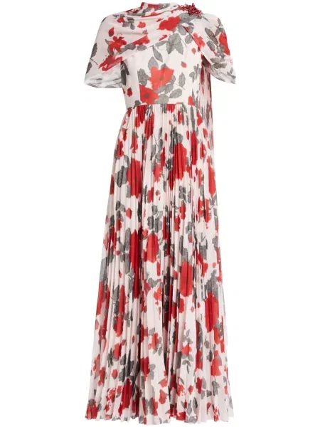 Rochie maxi Huishan Zhang cu model floral de costum roșu