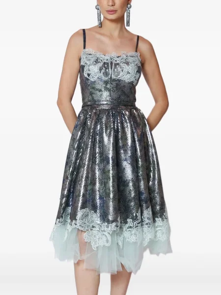 Rochie Lethicia Bronstein din dantelă de costum argintiu