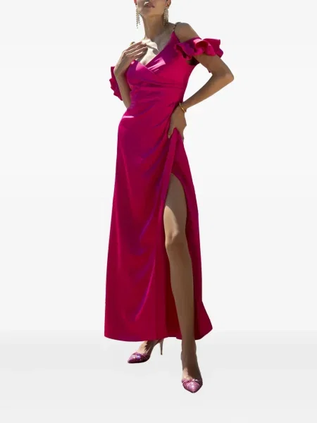 Rochie maxi Hanita cu volane de costum roz