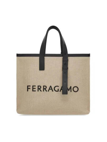 Shopperka Salvatore Ferragamo skórzana beżowa
