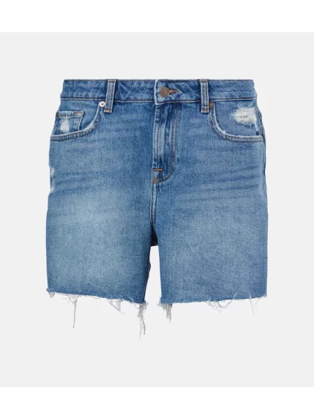 Obrabljene kratke jeans hlače 7 For All Mankind modra