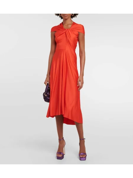 Rochie midi Victoria Beckham din satin drapată roșu