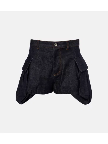 Pantaloni scurți din denim Sacai cu talie înaltă albastru