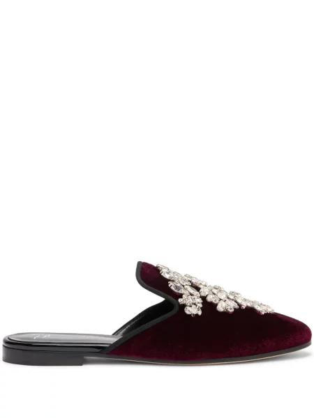 Papuci tip mules Giuseppe Zanotti de catifea de cristal roșu
