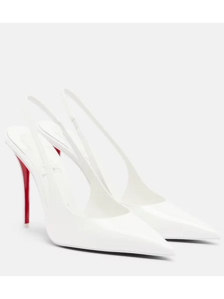 Pantofi cu toc Christian Louboutin din piele de lac slingback alb