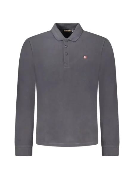 Lung tricou polo Napapijri cu broderie gri