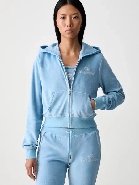 Sporty & Rich x Juicy Couture μπλούζα με κουκούλα και βελούρ Γυναικεία μπλε