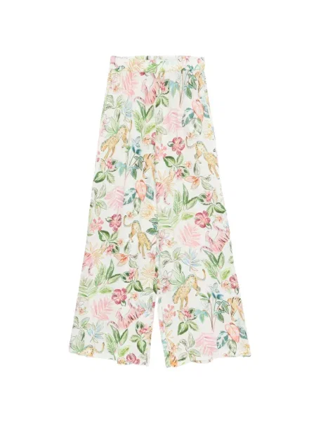 Pantaloni 120% Lino cu model floral cu imagine alb