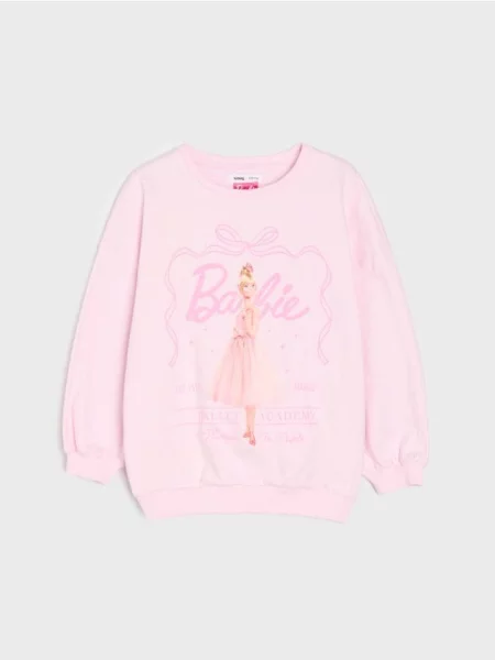 Sinsay Mikina s kulatým výstřihem s potiskem Barbie pastelová růžová