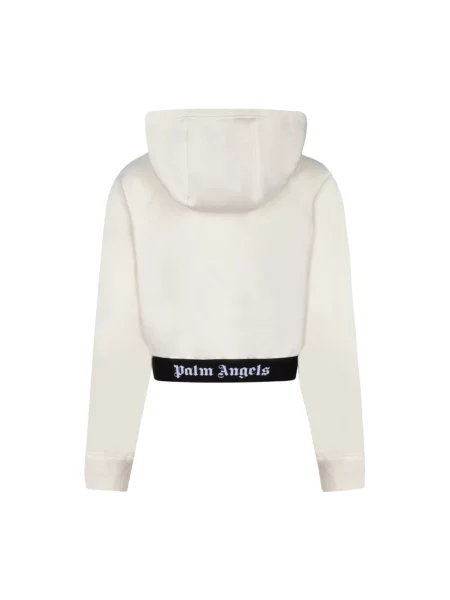 Lniana bluza z kapturem Palm Angels z kapturem o krotszym kroju biała