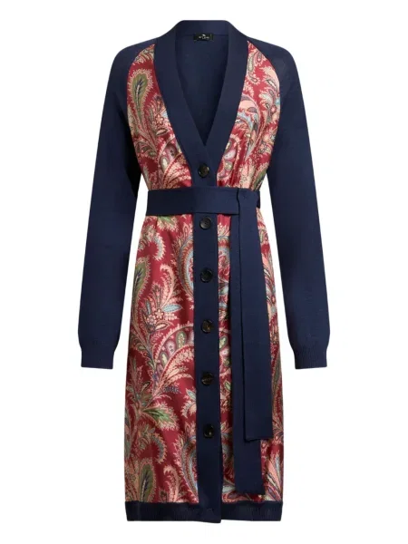 Cardigan Etro de mătase cu imagine cu model paisley roșu