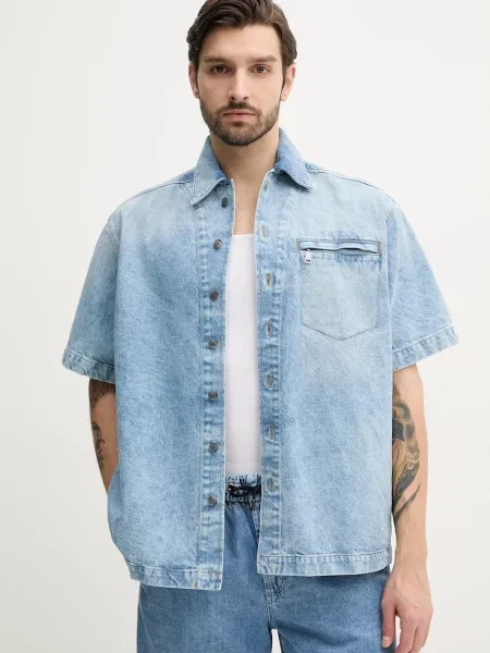 BOSS Orange camasa jeans barbati cu guler clasic relaxed albastru