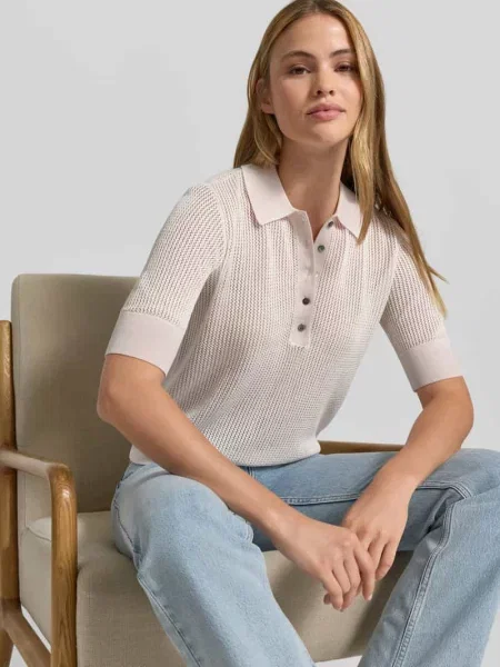 Polo z dzianiny ażurowej Style Icon Collection różowa