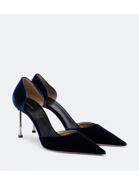 Pantofi cu toc Tom Ford de catifea albastru