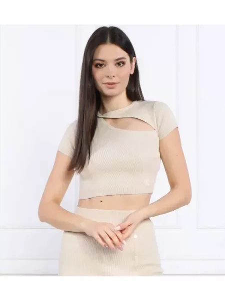 Calvin Klein Jeans Top ASYM CUT OUT KNITTED TOP bézs